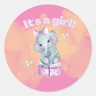It's a girl! Baby elephant   Classic Round Sticker