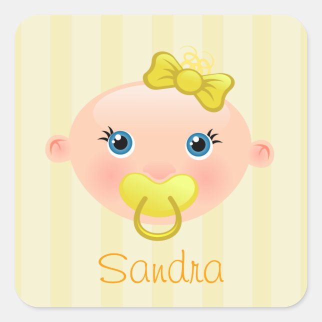 It's a Girl Baby Face Yellow Square Sticker (Front)