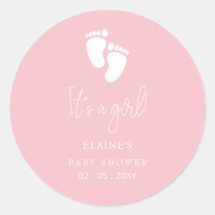 Its a Girl Baby Footprint Cute Pink Baby Shower Classic Round Sticker