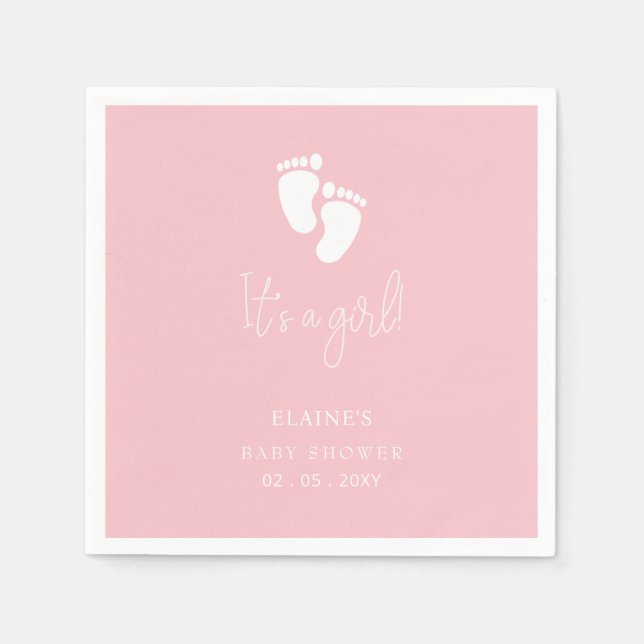 Its a Girl Baby Footprint Cute Pink Baby Shower Napkin (Front)