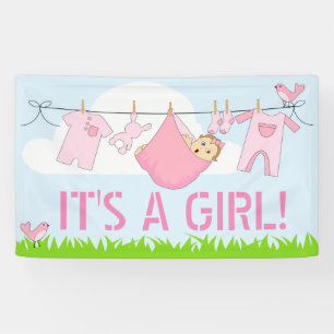 IT'S A GIRL! (BABY IN CLOTHESLINE PINK DESIGN ) BANNER