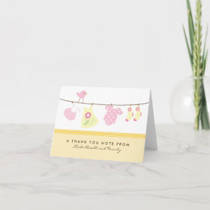 It's a Girl Baby Laundry Thank You Card (yellow)