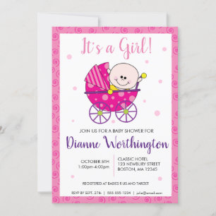 It's a Girl Baby Pink Spiral Shower Invitation