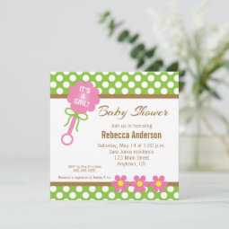 It's A Girl Baby Rattle Baby Shower Invitation | Zazzle