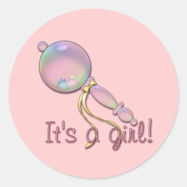IT'S A GIRL BABY RATTLE by SHARON SHARPE Classic Round Sticker (Front)