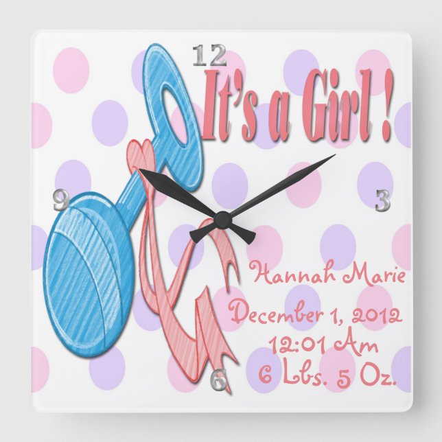It's a Girl - Baby Rattle Keepsake Wall Clock (Front)