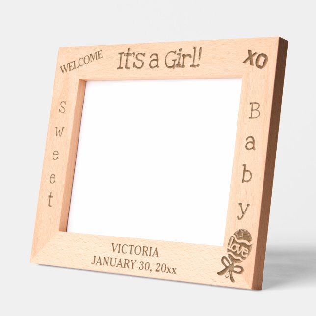 It's a Girl Baby Rattle Name 10 x 8 Photo Etched Frames (Left)