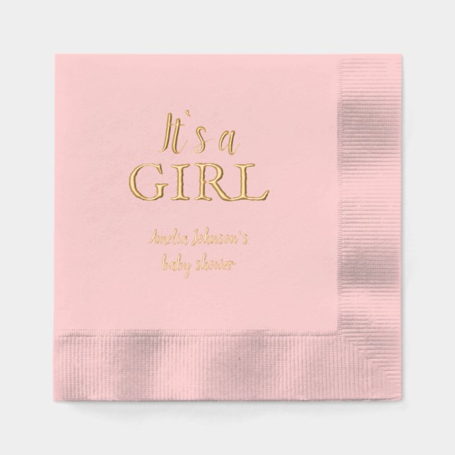 It's a Girl Baby Shower Baby Gender Reveal Party Foil Napkins (Front)
