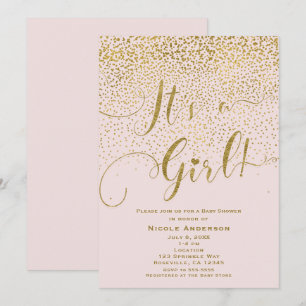 It's A Girl Baby Shower Blush Pink & Gold Confetti Invitation
