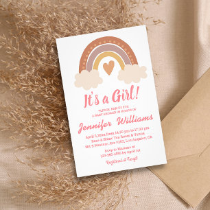 its a girl baby shower boho rainbow invitation  flyer