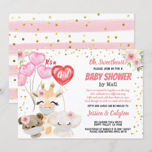 It's a Girl Baby Shower By Mail Cute Animals Masks Invitation