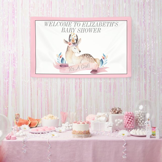 It's A Girl Baby Shower Cute Deer Banner (Party)