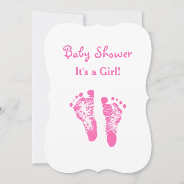 Its a Girl Baby Shower Cute Pink Footprints Invitation (Front)