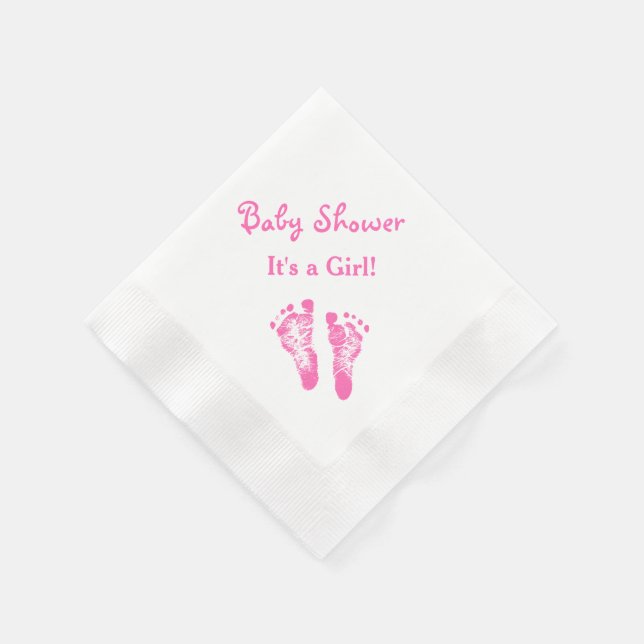 Its a Girl Baby Shower Cute Pink Footprints Napkin (Corner)
