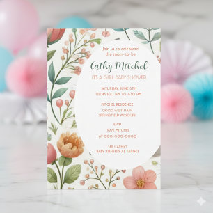 Its A Girl Baby Shower Floral Invitation