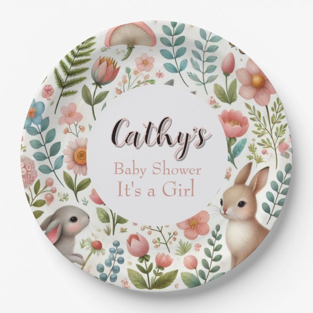 Its A Girl Baby Shower Floral Paper Plate (Front)