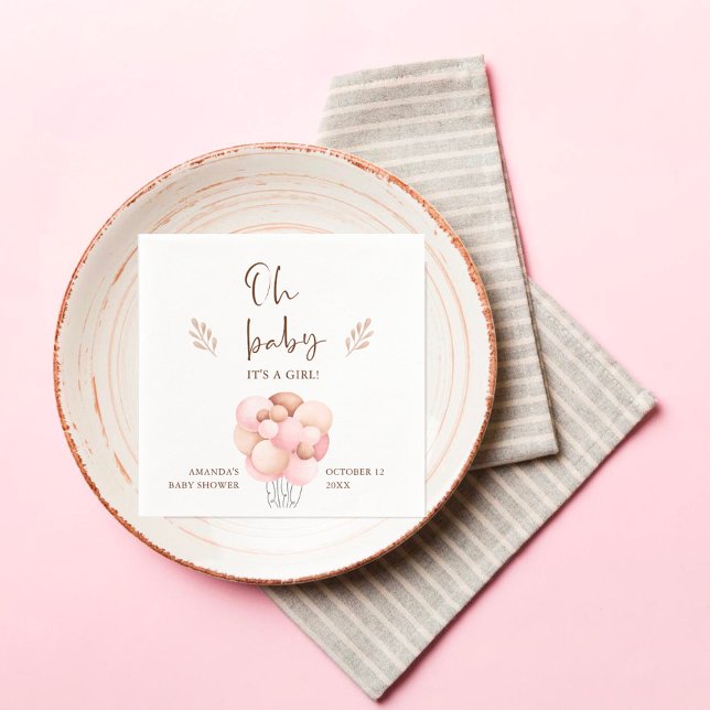 Its a Girl Baby Shower Flying Balloon Napkin (Creator Uploaded)