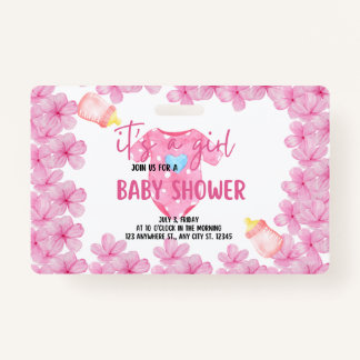 its a girl baby shower ID badge
