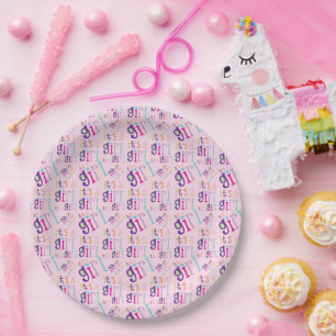 It's a Girl Baby Shower Illustration Pattern Paper Plate