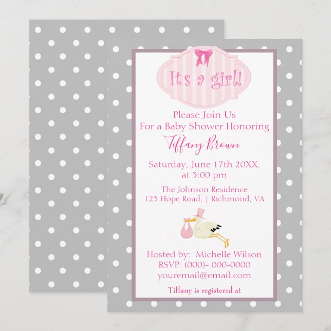 Its a Girl Baby Shower Invitation (Front/Back)