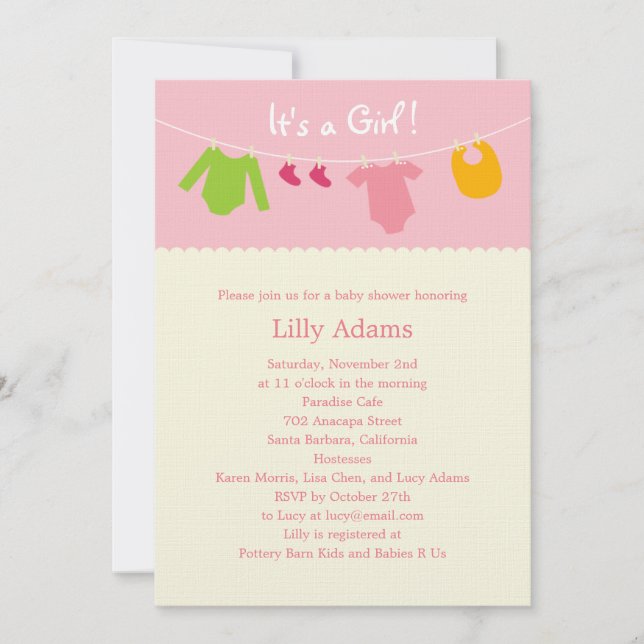 It's A Girl Baby Shower Invitation (Front)