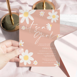 Its a Girl Baby Shower Invitation Pink Blush Daisy