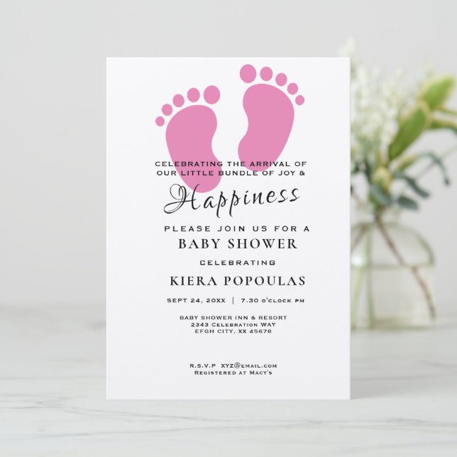It's a Girl! Baby Shower Invite - Pink Footsteps (Standing Front)