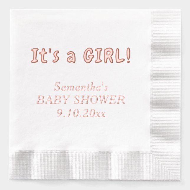 It's a Girl Baby Shower Name Foil Napkins (Front)