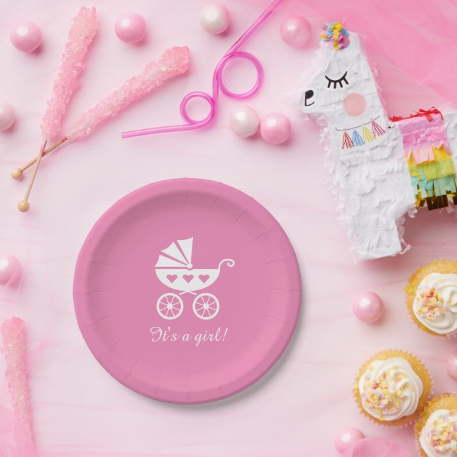 Its a girl baby shower paper plates with carriage (Party)