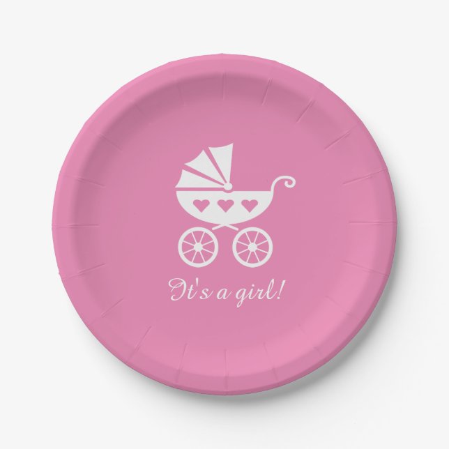 Its a girl baby shower paper plates with carriage (Front)
