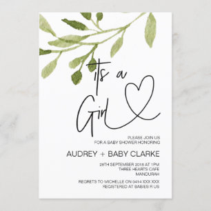 Its a Girl Baby Shower Party Elegant Eucalyptus Invitation
