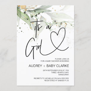 Its a Girl Baby Shower Party Eucalyptus Baby Bash Invitation