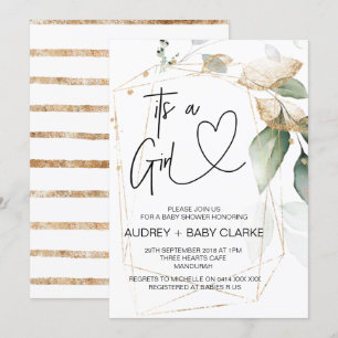 It's a Girl Baby Shower Party Green Eucalyptus Invitation