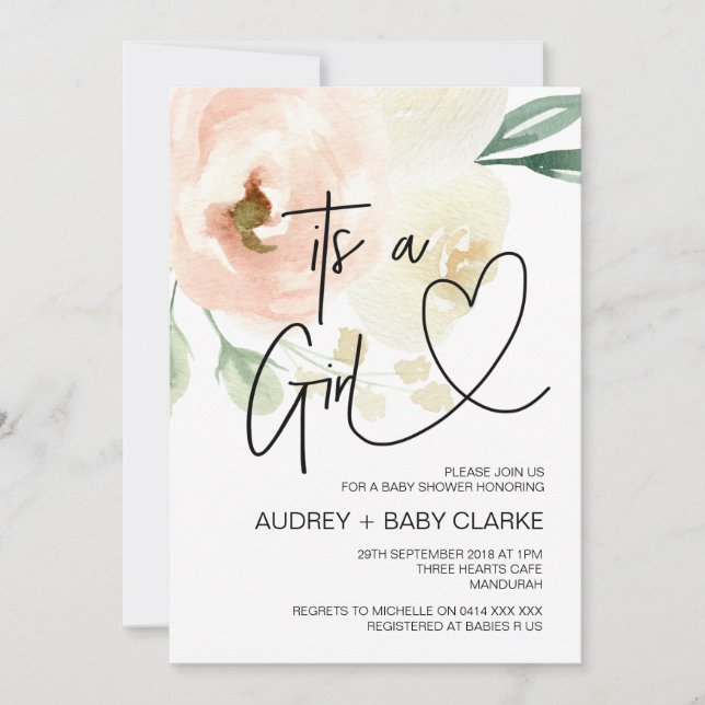 Its a Girl Baby Shower Party New Baby Party Floral Invitation (Front)