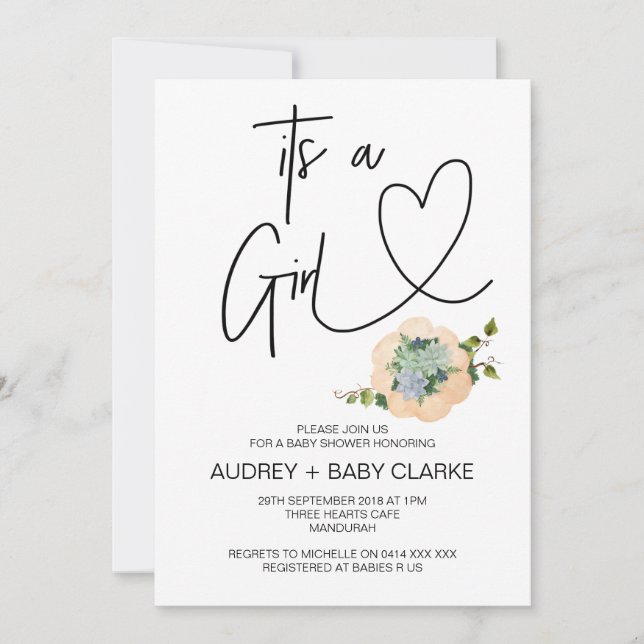 It's a Girl Baby Shower Party Thanksgiving Fall Invitation (Front)