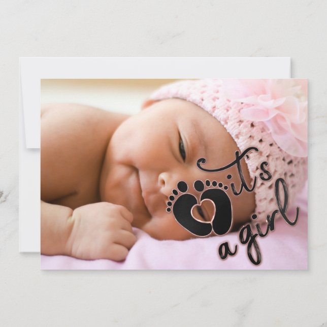  It's A Girl  Baby Shower Photo Rose Heart Feet Invitation (Back)