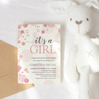 It's a Girl Baby Shower Pink Dots Invitation