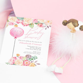 It's a Girl Baby Shower Pink Floral Invitation
