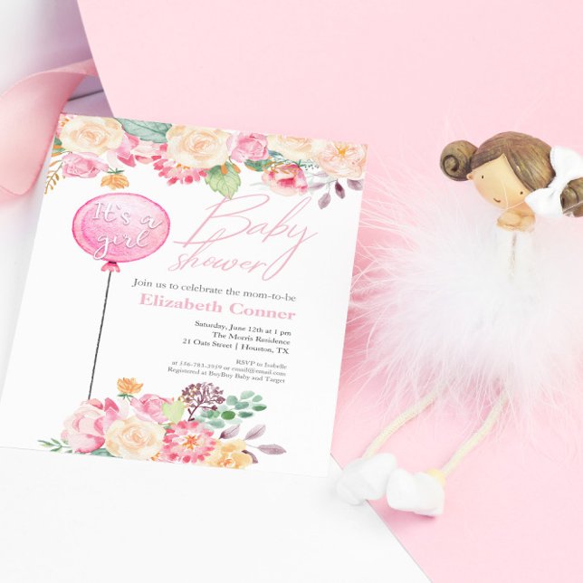 It's a Girl Baby Shower Pink Floral Invitation (It's a Girl Baby Shower Pink Floral Invitation)