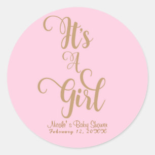It's A Girl Baby Shower Pink & Gold Custom Favour Classic Round Sticker
