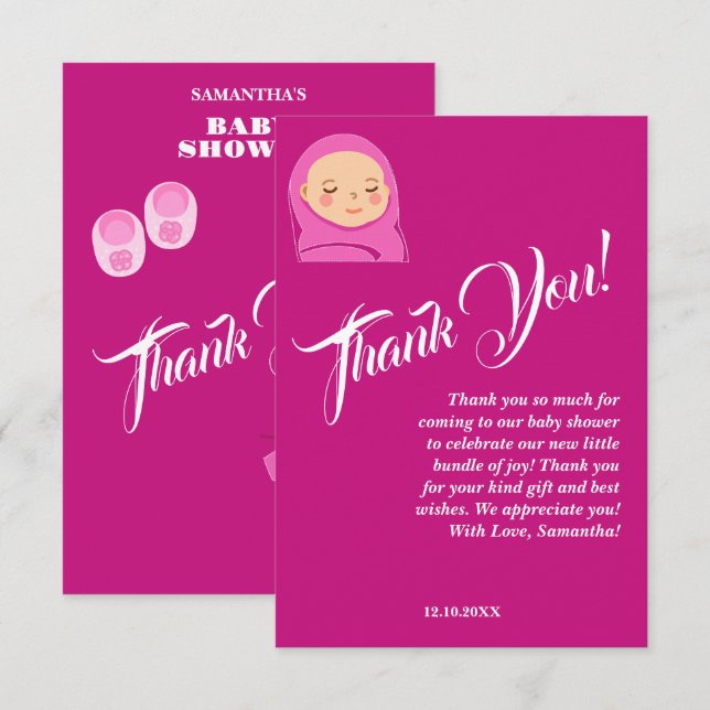 It's a Girl! Baby Shower Pink Modern. Thank You Card (Front/Back)
