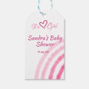 ITS A GIRL BABY SHOWER PINK RAINBOW PASTEL RETRO GIFT TAGS