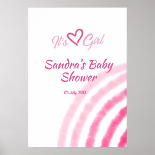 ITS A GIRL BABY SHOWER PINK RAINBOW PASTEL RETRO POSTER