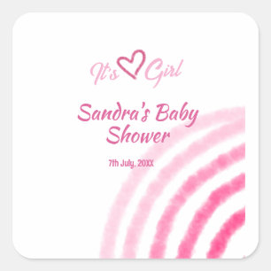 ITS  A GIRL BABY SHOWER PINK RAINBOW PASTEL RETRO SQUARE STICKER