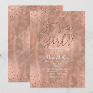 It's a Girl Baby Shower Pink Rose Gold Glamour Invitation