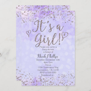 It's a Girl Baby Shower Purple & Silver Invitation