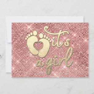  It's A Girl  Baby Shower Rose Gold Feet Heart  Invitation