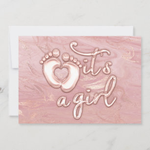  It's A Girl  Baby Shower Rose Marble Pink  Feet  Invitation