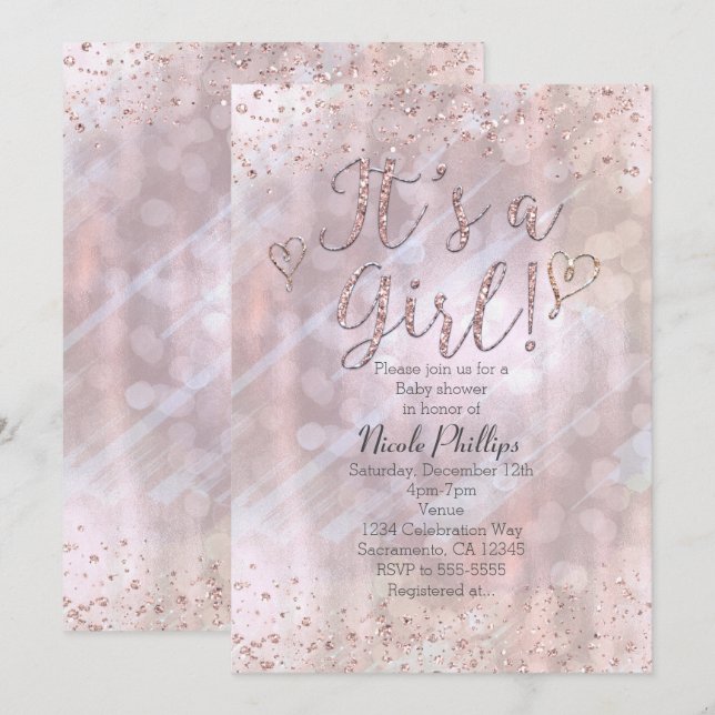 It's a Girl Baby Shower Shimmery Pearl Invitations (Front/Back)