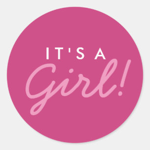 It's A Girl Baby Shower Sticker - Pink and White